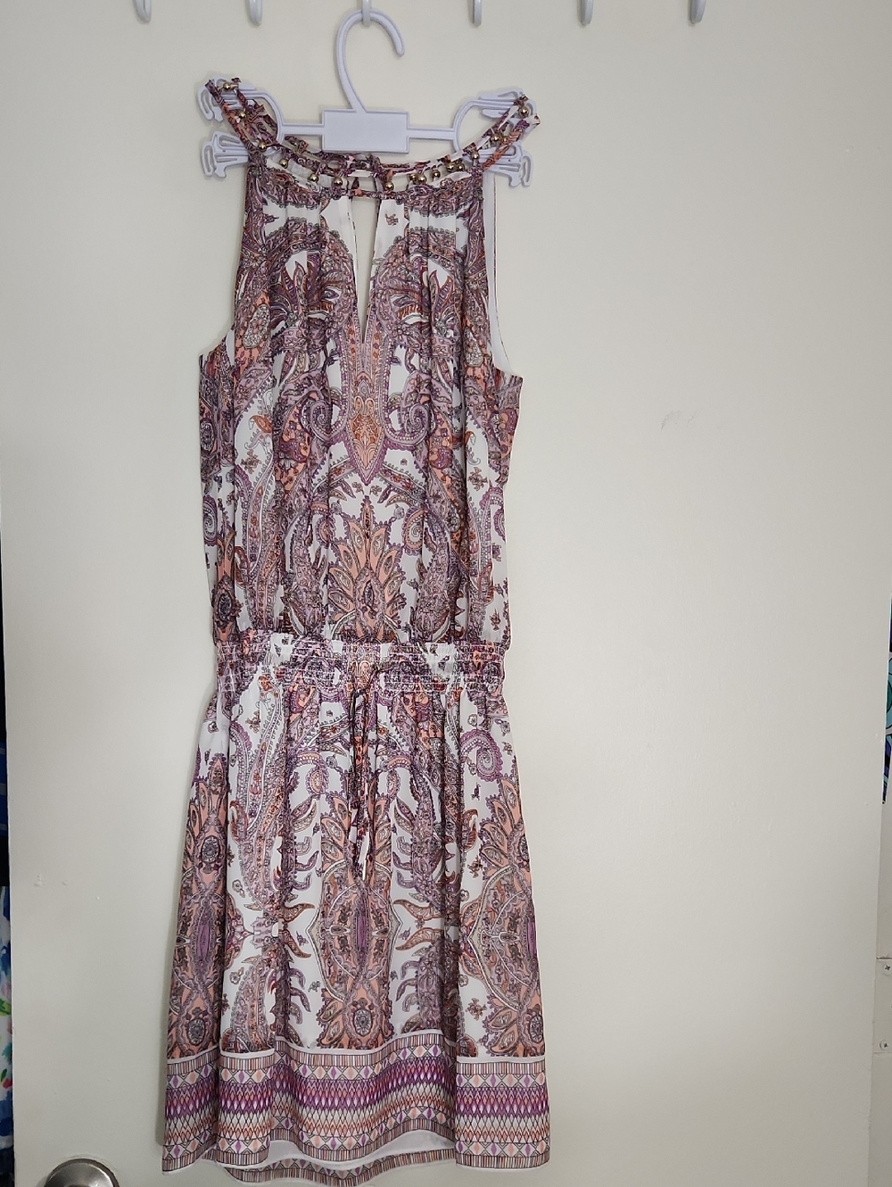White House Black Market Paisley Midi Dress in White and Mauve